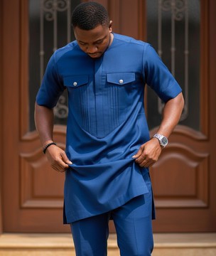 Men Kaftan, Men's Royal Blue Senator Suit Set