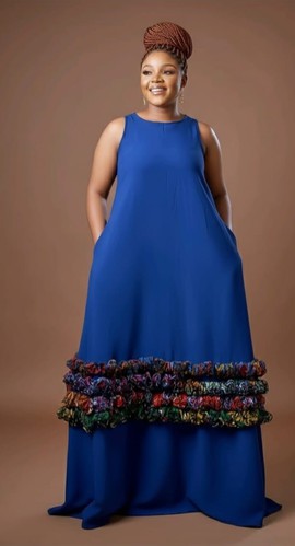 Azure Ruffled Ankara Maxi Gown