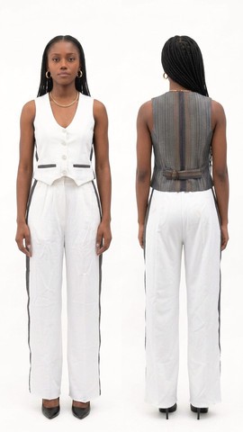 White &amp; Charcoal Handwoven Aso Oke Waistcoat and Trouser Set
