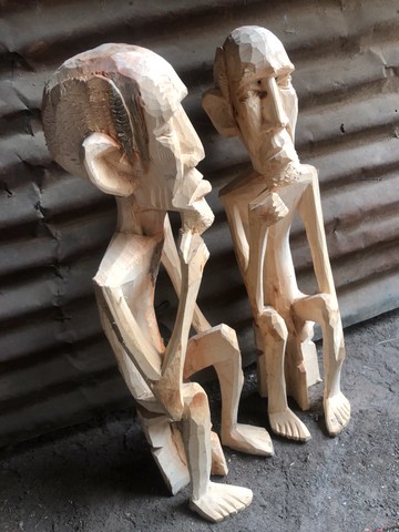 Wooden sitted african old men abstract set