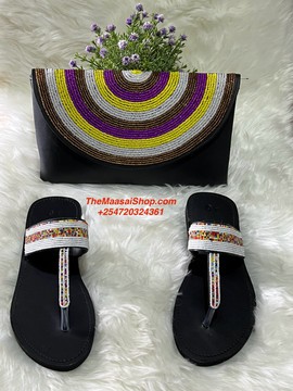 KENYAN BEADED CLUTCH BAG AND SANDALS SET