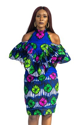 Ankara  Pleated Cold Shoulder dress, Sexy dress, African Print Dress, Sheath dress