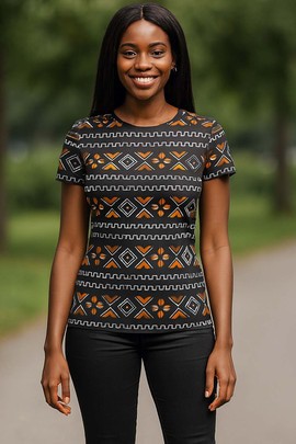 T-shirt chic pour femme à imprimé bogolan