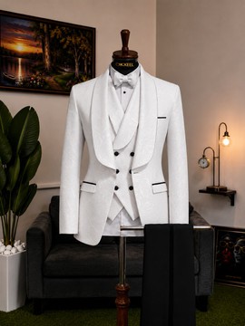 WHITE JACQUARD SHAWL LAPEL TUXEDO SUIT..................BEST SELLER