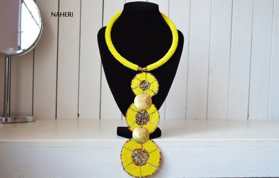 African Beaded Pendant Necklace | Handmade Tiered Jewelry