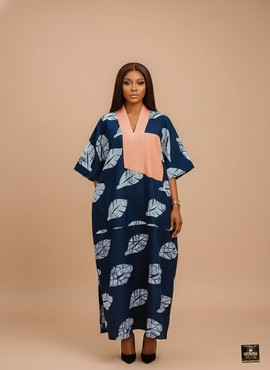 Navy and Peach Leaf Kaftan