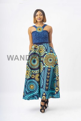 Robe longue à imprimé léopard bleu sarcelle et Ankara, Robe longue Ankara, Vêtements africains