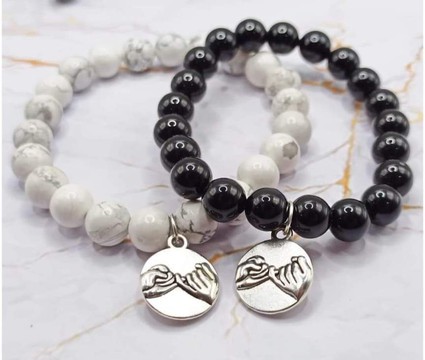 Bracelets Howlite/Onyx - couple Promise Me/ Madagascar