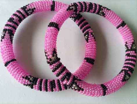 On sale, Pink beaded unique bracelet, bridal bracelet, colorful bangle, wedding band