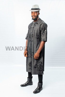 Patterned Black Jean Tunic, Mens Tunic, Mens Shirt, Mens Top