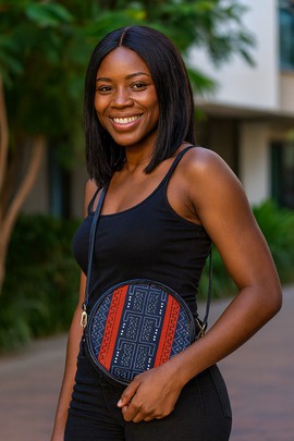 African Bag Round Sling Trident Mud Cloth Print