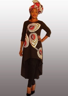 Dress in polyester crepe and African Waxprints