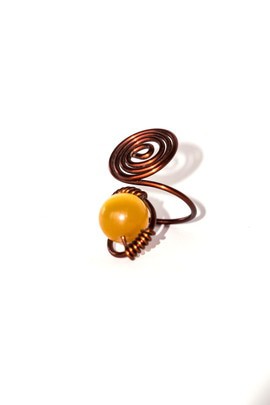 Copper Spiral Ring - Yellow Bead