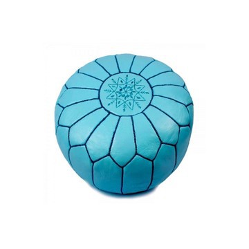 Pouf en vrai cuir naturel Bleu pour salon