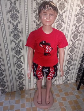 African Kids Outfit, Cotton T-Shirt with Africa Patch &amp; Ankara Shorts – Handmade Boys Two Piece Set