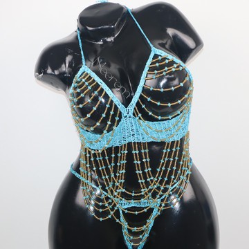 Nuisette tricotée perlée fait main, Lingerie raffinée , lingeries artisanales élégantes,
