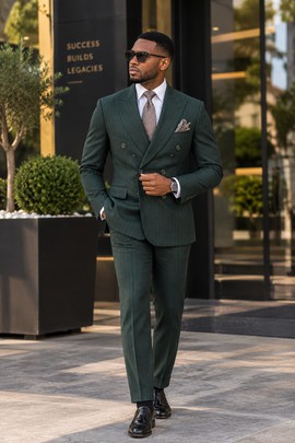 Men's Green Pinstripe Double-Breasted Suit – Peak Lapel Blazer &amp; Trousers