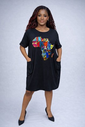 Loose dress with pockets "Africa Map"