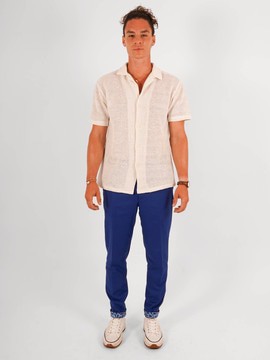 Pantalon à revers gabardine bleu