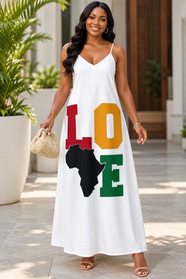 LOVE Robe longue élégante à col en V pour femme africaine avec poches | Robe longue à imprimé africain
