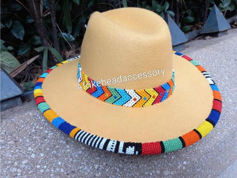 yellow beaded fedora, African fedora, Summer hats, Custom fedora hats