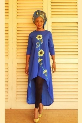 asymmetrical dress in polyester crepe and African Waxprints