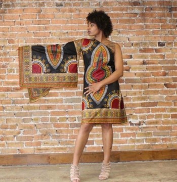 African Print Ankara Handmade Dashiki One Shoulder Statement Sleeve Cotton Dress