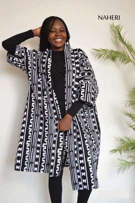 African print black and white duster trendy kimono