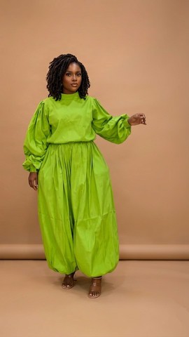 Vibrant Lime Green Voluminous Balloon Two-pieces Set