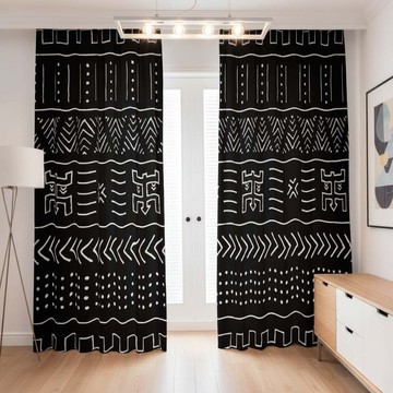 Mudcloth Tribal Black and White Blackout Curtains (Two-Piece) LARGER SIZES AVAILABLE