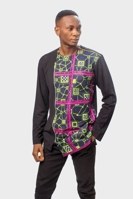 Jersey and African Print Long Sleeve Tshirt with Front zipper, Ankara Tshirt,