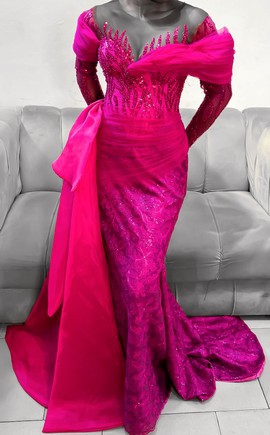 Robe rose, robe owanbe rose, robe de soirée rose, robe de bal rose, robe rose de luxe, robe de mariée rose