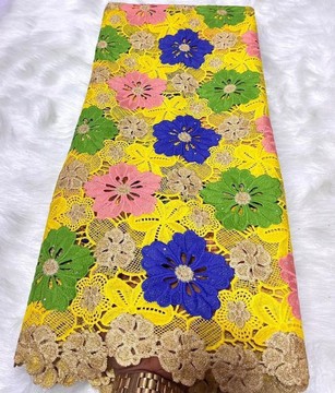Tissu en dentelle multicolore original, 5 yards