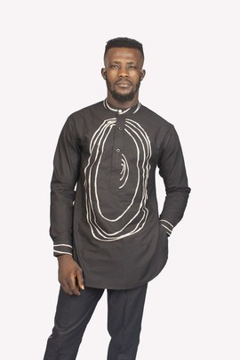 Chemise de ville noire à motif circulaire gris, Chemise de ville pour homme, Vêtements pour hommes, Vêtements pour hommes