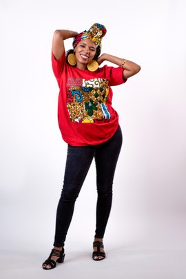 2-pics.Jasmine t-shirt with pre-tied headband (Red)Ankara T-shirt| Ankara| Gifts for Her