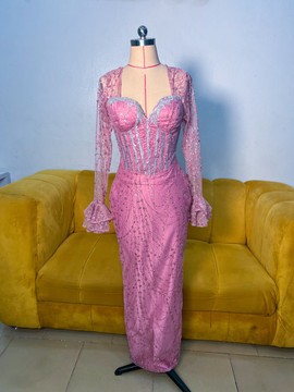 Robe longue rose, robe corset lien