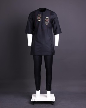 A Charcoal Black Hand Patch Kaftan.