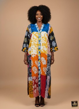 Multicolor patchwork maxi kaftan