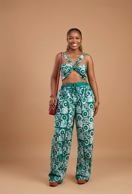 Emerald Adire Twist-Front Crop &amp; Lounge Pant Set|vacations|Casual outfit |Beach Outfit