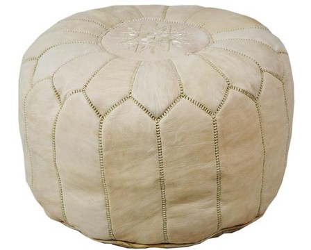 Grand pouf en vrai cuir Naturel Beige