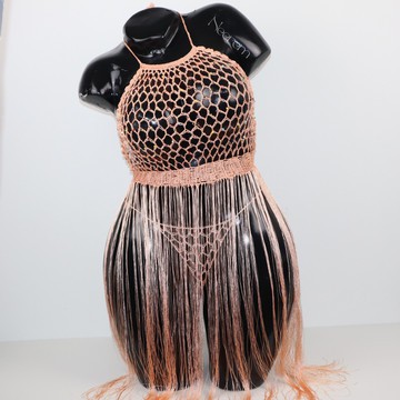 Lingerie tricotée et perlée à la main, Robe de nuit, lingerie artisanale, ensemble lingerie tricoté