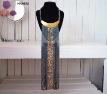 African beaded necklace, Grey Tribal fringe neckpiece. African Jewelry. Gift for her