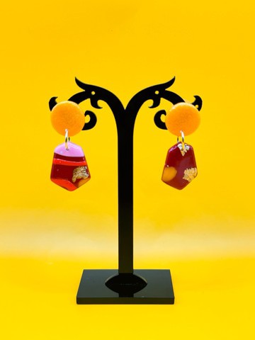 FANCY24-18 : Clous d'oreille bordeaux et jaune