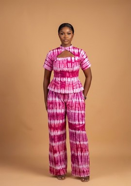 Ensemble coordonné deux pièces peplum tie-dye rose vif