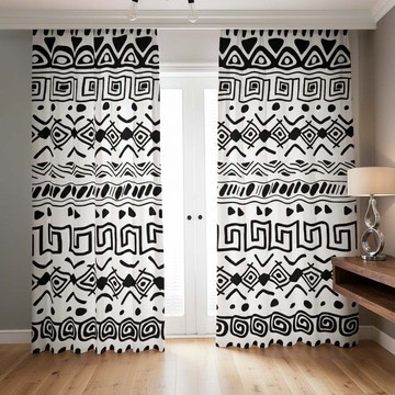 Afro Print White and Black Blackout Curtains (Two-Piece) LARGER SIZES AVAILABLE