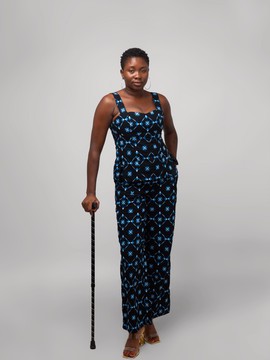 Women's set: fitted top and long pants – Blue geometric graphic pattern