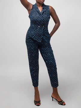 Women's high-waisted blue graphic print trousers