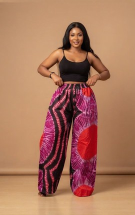 Relaxed Fit African Print Wide-Leg Pants