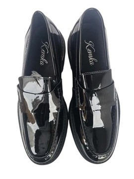 Black Satin Flat Loafers with Chevron Pattern &amp; Rhinestones