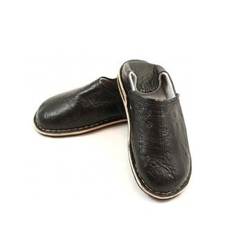 Babouche en cuir véritable Noir